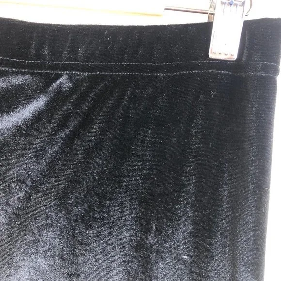 MARIE NICOLE CLOTHING Black Crushed Velvet Flare Curtain Long Pants Size Large - Picture 8 of 11